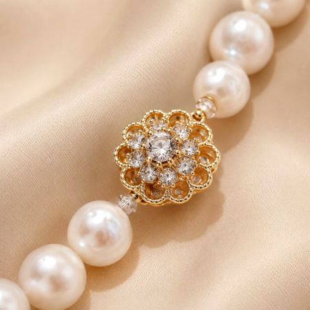 Handcrafted White Pearl Necklace with Gold Spacer Accents